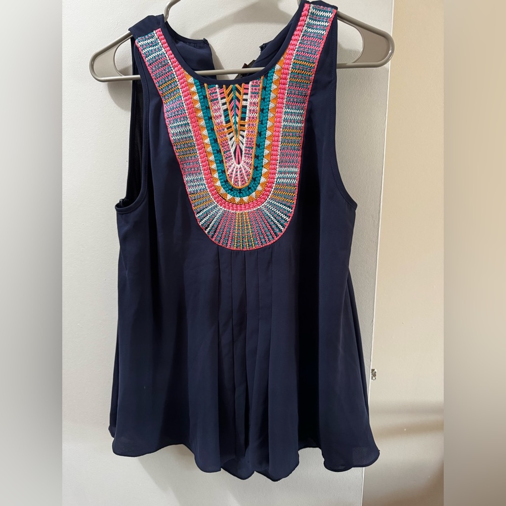 Ranna Gill Navy Blouse with Vibrant Embroidery